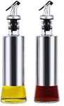 Avora Kitchenware Oil Dispenser for Kitchen Vinegar Cruet Bottle, Air Tight Salad Dressing Cruet Glass Stainless Steel Condiment Dispenser Steel 500 ml Set of 2
