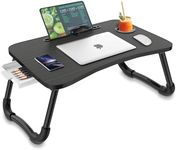 Zapuno Foldable Laptop Bed Table Multi-Function Lap Serving Tray Dining Table with Storage Drawer and Water Bottle Holder, Slot for Eating, Working on Couch/Sofa (Arc Shape)