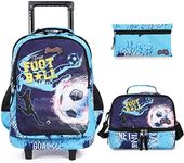 seastig Rolling Backpack 18in Double Handle Backpack Kids Wheeled Backpack Roller Backpack with Lunch Bag Set Girls Boys, Football Navy, 18in, Kids Rolling Backpack