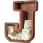 SummiDate Extra Large Wooden Piggy Bank| Piggy Bank for Boys Girls Toddler| Alphabet J Money Bank| Coin Bank Birthday Gift for Kids|Children's Day Gift(12"- Initial-J)