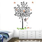 Decal O Decal Black Tree with Birds Cage and Nest Self Adhesive Wall Sticker (Pack of 3)