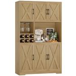 HOCSOK Kitchen Cupboard,180cm Tall Kitchen Cabinet, Pantry Cupboard with Removable Wine Rack, Glass Holder and Large Countertop, Freestanding Pantry with Microwave Stand, Brown 180H x 105.5W x 37D