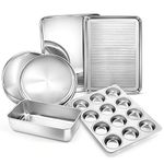 E-far 6-Piece Baking Pans set, Stainless Steel Bakeware Set for Oven, Include 8-Inch Cake Pan/Rectangle Baking Cookie Sheet/Muffin/Loaf Pan, Non-Toxic & Heavy Duty, Dishwasher Safe