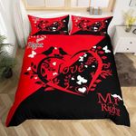 Homemissing Double Mr. and Mrs. Bedding Set Black and Red Creative Funny Quotation Duvet Cover Couple Sexy Lips Beard Comforter Cover Set Queen and King Romantic Wedding Theme