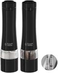 Russell Hobbs 28010-56 Electric Salt and Pepper Mill Set [2 Automatic Grinders] Black Stainless Steel (Adjustable Grinding Fineness, Ceramic Grinding Wheels, for Dried Spices, LED Lighting)