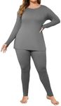 Ekouaer Plus Size Womens Long Underwear Set Oversize Thermal Set Lightweight Base Layer Pajamas 2 PCS Warm Tops & Bottom Dark Grey 30W