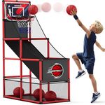HYES Basketball Arcade Game Indoor Outdoor, Kids Basketball Hoop with 4 Balls & Pump, Single Shot Basketball Game at Home, Carnival Games Sport Toys Gifts for Boys Girls Teens Ages 3-12 Years Old
