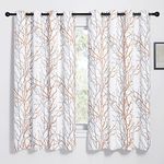 NICETOWN White Curtains Blackout - Grommet Top Panels 63 Inches Long, Kids Bedroom Half-Window Curtains Light & UV Filter, Yellow/Grey Branch Art Patterned Printed, 2 Panels Set