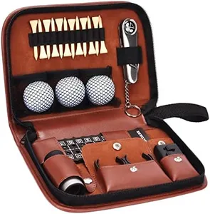 Jiskan Golf Gifts for Men and Women, Golf Accessories Set with Hi-End Case, Golf Balls, Rangefinder, Golf Tees, Brush, Multifunctional Divot Knife, Scorer, Golf Ball Clamp