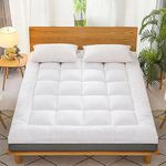 VL Mattress Topper 10cm Thick Hotel Quality Microfiber Filled Box Stitched Quilted Bed Topper with 4 Corner Straps Hypoallergenic Soft and Firm Hotel Quality (10 CM, 4Ft Small Double - 120 x 190 CM)