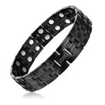 USWEL Power Magnetic Therapy Bracelet for Men - Arthritis Relief & Carpal Tunnel Magnetic Bracelets for Men - Stainless Steel Double Row Strong Magnets Mens Bracelet with Removal Tool (Black)