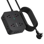 Extension Cord 10Ft, Power Bar Surge Protector with 8 Outlets 4 USB Ports(2 USB C), Power Strip with Flat Plug, Wall Mount for Home Office College Dorm Room Essentials, Black