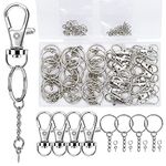 120PCS Swivel Snap Hook with Key Chain Rings Set- 30PCS Swivel Lobster Clasp, 30PCS Key Rings with Chain, 30pcs Jump Rings and 30pcs Screw Eye Pins for Keychain Lanyard, Crafts and Jewelry Making