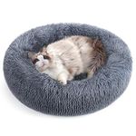 rabbitgoo Cat Bed for Indoor Cats, Soft Plush Donut Cuddler Cushion Pet Bed, Fluffy Round Bed, Self Warming Calming Bed for Small Dogs Kittens, Non-Slip, Machine Washable, Dark Grey, L