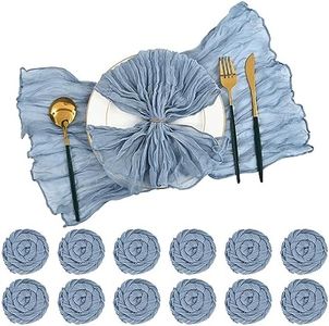 Gauze Cheesecloth Napkins Set of 42, Dusty Blue 20 x 20 Inch Rustic Boho Decorative Dinner Napkins Wrinkled for Wedding,Dinner,Family Everyday Use/Parties
