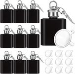 Bokon 10 Pcs Mini Keychain Flask Bulk 1oz Stainless Steel Hip Flask Pocket Hidden Flask for Men Women Groomsmen Gifts with 10 Plastic Funnels(Black)