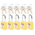 Sonew 5 Sets Lockout Tagout Lock, 38mm Lockout Lock Insulation Safety Engineering Loto Padlock, for Machinery Manufacturing(Yellow)