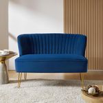 HULALA HOME Velvet 2 Seater Sofa, Small Upholstered Loveseat Sofa, Modern 2 Seater Couch with Golden Metal Legs, for Living Room Club Apartment Small Spaces NAVY