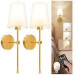 LGMCF Battery Operated Wall Sconce Set of 2, Rechargeable Wall Lights with 5000mAh Dimmable Detachable Charging Bulbs and Remote, 3 Color Temperature Wireless Sconces for Bedroom Living Room Hallway