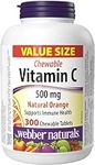 Webber Naturals Vitamin C Chewbale 500 mg, 300 Orange Flavour Tablets, For Bones, Teeth, Immune and Antioxidant Health