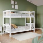 ZANOFIRA Bunk Bed with Ladder, Solid Pine Wood Bed Frame, Single 3 Foot Bed Set, Sleeper Bed For Kids Children Home, White