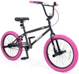 Goplus Freestyle BMX Bike, 20" Trick Bicycle w/ 360 Degree Steering, 4 Pegs, Adjustable Seat, U-Brake, High Carbon Steel Frame for Beginner Riders, Training Bike for Kids Teens Adults (Pink)
