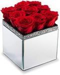 SOHO FLORAL ARTS | Large Mirrored Vase Pave Accent | Genuine Roses that Last for Years | Forever Roses in a Box (9ct. Red) | Mothers Day Gifts