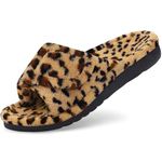 Litfun Women's Orthopedic Slippers with Arch Support Adjustable Open Toe House Shoes for Plantar Fasciitis, Leopard Brown 39.