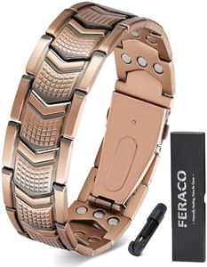 Feraco Copper Bracelet for Men 3X Strength,Magnetic Therapy Bracelet Copper Jewelry with Powerful 3800 Gauss Magnets,Premium Fold-Over Clasp(Upgrade)