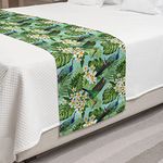 Ambesonne Tropical Bed Runner, Brazilian Rainforest Composition with Branches Plumeria Blooms and Exotic Birds, Decorative Accent Bedding Scarf for Hotels Homes and Guestrooms, King, Green