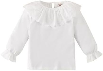 LYQTloml Kids Baby Girl Long Sleeve Collar Shirt Toddler White Blouse Puff Short Sleeve T-Shirt Solid Color Basic Top Bottom