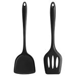 FUKTSYSM Silicone Spatula - 2Pcs Heat Resistant Slotted Spatula Set Kitchen Utensils Turner, High Heat Resistant Non Stick Flexible Large Black Silicone Spatula for Nonstick Heat Resistant Cookware