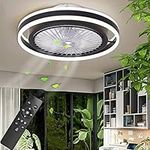 Enwinup Ceiling Fan with Lights,21in 62W Enclosed Ceiling Fans with Remote Control,Low Profile Flush Mount Ceiling Fan,3 Colors 3 Speeds Dimmable Smart Timing Fan Chandelier for Bedroom,Living Room