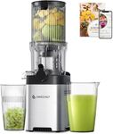 AMZCHEF Cold Press Juicer, Juicer Machines - 4.6" Large Feed Chute for Whole Fruits & Vegetables, Stainless Steel Slow Masticating Juicer Easy to Clean, Large Auger, Double Strainers, Silver