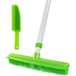 Rubber Broom and Pet Hair Brush Set, Telescopic Long Handle Soft Rubber Push Broom, Fur Remover Broom with Squeegee, Pet Hair Removal Broom and Brush Use for Carpet, Cat Dog