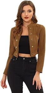 Allegra K Giacca corta da donna, doppiopetto, con cerniera, in finta pelle scamosciata, Marrone, XS