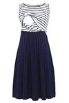 Smallshow Women's Sleeveless Nursing Dresses Patchwork Maternity Breastfeeding Dress Navy Stripe-Navy Large