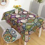 iEvery Boho Wipeable Tablecloth Rectangular, Mandala Polyester Waterproof Table Cloth Wipe Clean Outdoor Tablecloth for Home Dinning Kitchen Garden Party Picnic Patio 110x140 cm