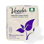 Veeda Natural Cotton Day Pads for Women, Hypoallergenic, Chlorine and Fragrance Free, Ultra-Thin pads with wings, Heavy Flow Absorbent, Sanitary Napkins, 14 Count