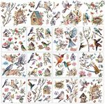 Whaline 12 Sheets Birds Flowers Rub on Transfers for Crafts and Furniture Classic Birds Floral Rub on Transfer Sticker 5.5 x 5.5 Inch Vintage Furniture Decals for Home Office Paper Wood DIY Craft