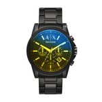 Armani Exchange Men's Chronograph Dress Watch With Leather, Steel or Silicone Band, Black/Iridescent, Iridescent