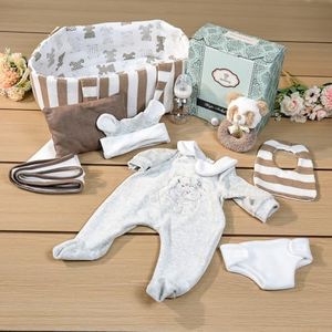 Cloveray 10 Pcs Baby Doll Accessories, Reborn Baby Doll Clothes with Bassinet for 17-22 Inch Realistic Baby Dolls, Pretend Play Outfit Set