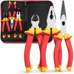 Effektwerk 3 pc Electricians Pliers Set, Insulated & VDE Tested for Safety, Heavy-Duty Combination, Long/Needle Nose & Side Cutters/Diagonal Cutting Pliers, Multi-Purpose Tools w/Comfort Grips