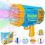 Bubble Machine Bubble Gun 69 Holes with Colorful Lights Rocket Boom Bubble Gun Blower for Adults Kids Toddlers Rocket Launcher Bubble Machine Toys for Outdoor Birthday Wedding Party Gift (Blue)