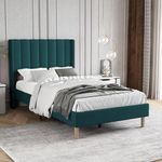 Zoophyter Upholstered Platform Bed Frame Twin Size with Headboard Mattress Foundation Strong Wooden Slats Support Easy Assembly No Box Spring Needed Green Velvet