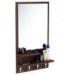 BLUEWUD Rico Engineered Wood Wall Mount Dressing Table Mirror with Shelves & Hooks (Wenge)