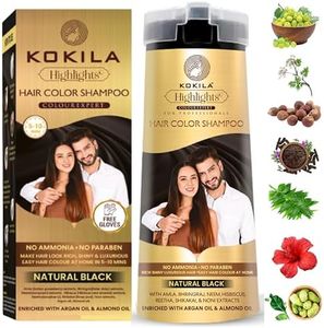 Kokila Hair Color Shampoo for Men & Women | No Ammonia - No Paraben | 10 Pair Free Gloves, Natural Black Color 400Ml