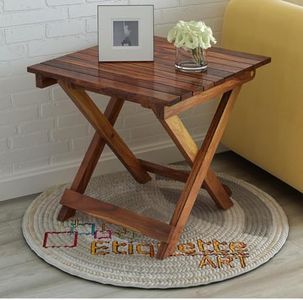 ETIQUETTE ART Patio Folding Coffee Table/Tea Table,Outdoor Wooden Square Portable End Table/Picnic Table for Camping & Dining/Balcony and Garden Bistro Side Table (Light Walnut)