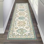 Pauwer Runner Rug 2x6 Non-Slip Washable Low-Pile Accent Rug, Vintage Distressed Throw Carpet, Hallway Kitchen Mat Non-Shedding, Living Room Entryway Foyer Bedroom Area Rug(Teal, 2'x6' Ft)