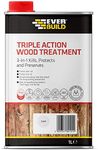 Everbuild Triple Action (Kills, Protects and Preserves) Wood Treatment – Lasting Protection From Damage Caused By Wood Rot, Fungi And Wood Boring Insects – Clear – 1 Litre